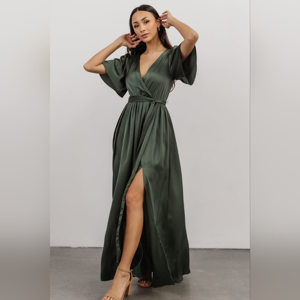 Baltic Born Dusty Green Sicily Satin Maxi Dress